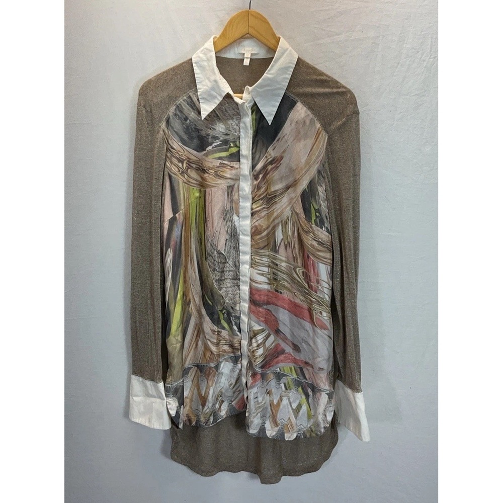 Escada VTG Y2K designer Silk blouse abstract‎ Statement Print Button Down 40/ SM